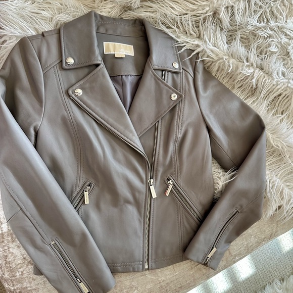 Women's Taupe Leather Jacket - Picture 1 of 9
